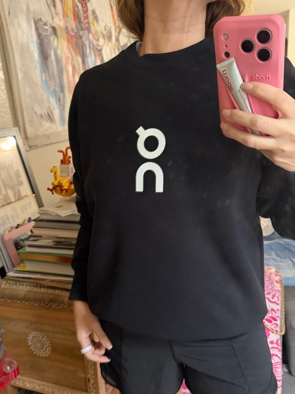 On Running Black Crewneck Sweatshirt with White Logo